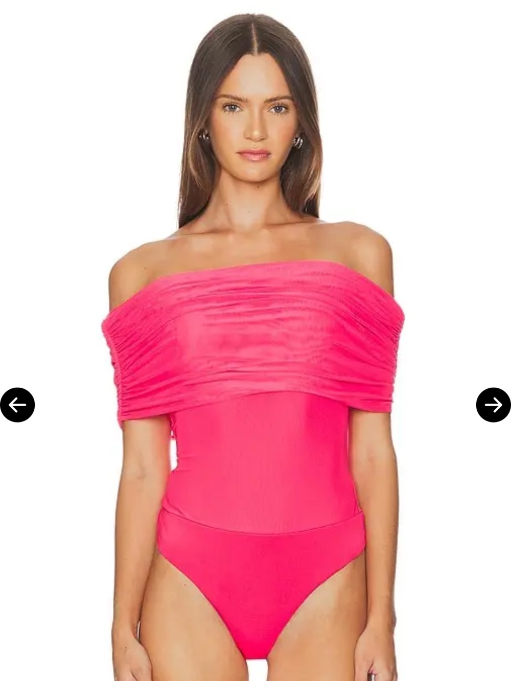 AFRM Off-Shoulder Ruched Bodysuit in Bright Pink